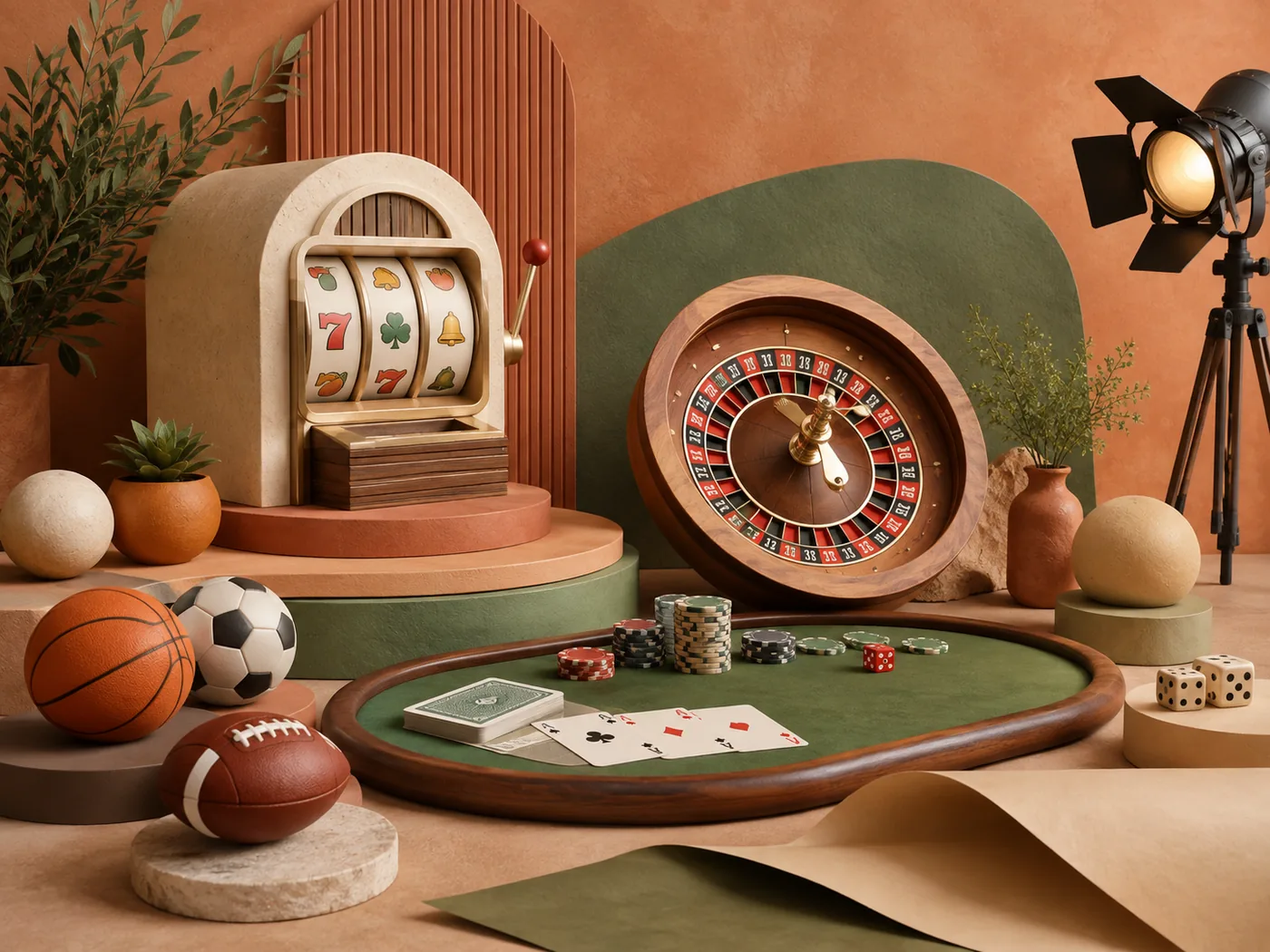 Komposisi slot, roulette, kartu, dan olahraga untuk membandingkan kategori permainan